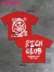 EMCGICC RICH & MONEY Series,Y2K Style, Laughing Little Girl....Double-Sided Printing Fashionable Cotton Men's T-Shirt, Multi-Color Optional, Surprise Gift For Friends And Family, Christmas Drop Shoulder Sleeves Round Neck - Red - View 1