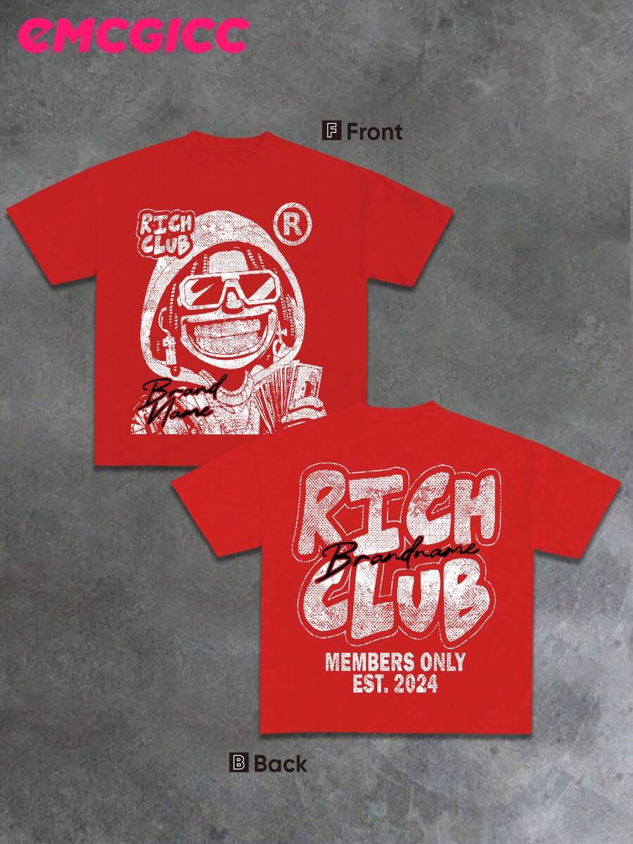 EMCGICC RICH & MONEY Series,Y2K Style, Laughing Little Girl....Double-Sided Printing Fashionable Cotton Men's T-Shirt, Multi-Color Optional, Surprise Gift For Friends And Family, Christmas Drop Shoulder Sleeves Round Neck - Red - View 1
