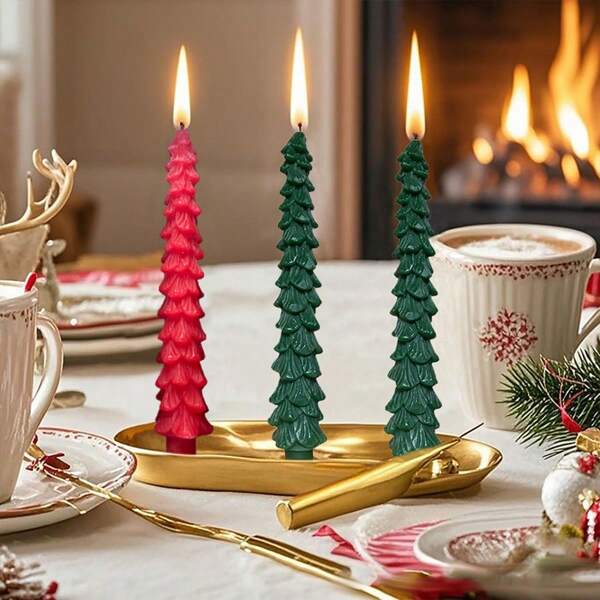 2 pièces Bougies en forme d'arbre de Noël, parfaites pour les décorations de fêtes, renforçant l'atmosphère festive pour Noël, Halloween, mariages, demandes en mariage, la Saint-Valentin, les célébrations de fête. Fournitures de fête de Noël