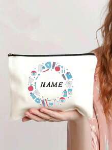 定制牙齿印花化妆包、牙齿主题手提包和化妆包套装、女士伴娘个性化婚礼礼品包、个性化字母印花手提包配化妆包、海滩度假风格卡片套装字母购物袋 - 彩色 - 查看 4