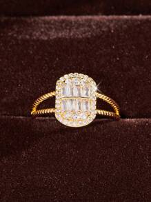1 anel vintage elegante estilo boêmio com dupla camada redonda de zircônia incrustada, adequado para mulheres, casamento, noivado, aniversário, uso diário