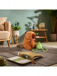 Capibara de peluche con tortuga en la espalda regalo original y divertido para navidad cumpleaños y fiestas accesorio adorable decoración habitación diseño suave y especial - Marrón - Ver 2