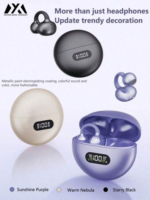 MEIYIXING MEIYIXING LED Display Clip-Type Headphones, With Soundproof Design, Durable And Long-Lasting, Open Ear-Style For Active Movement, Wireless Bluetooth Headphones, Supporting Voice Call Function, Stereo Noise Reduction, Bluetooth 5.40 Version, High-Definition Music, Long Battery Life, Suitable For Sports.