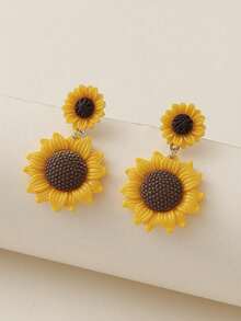 一对田园风可爱树脂向日葵、蜜蜂和蝴蝶吊坠，适合女性、草坪派对、休闲、旅行、日常佩戴