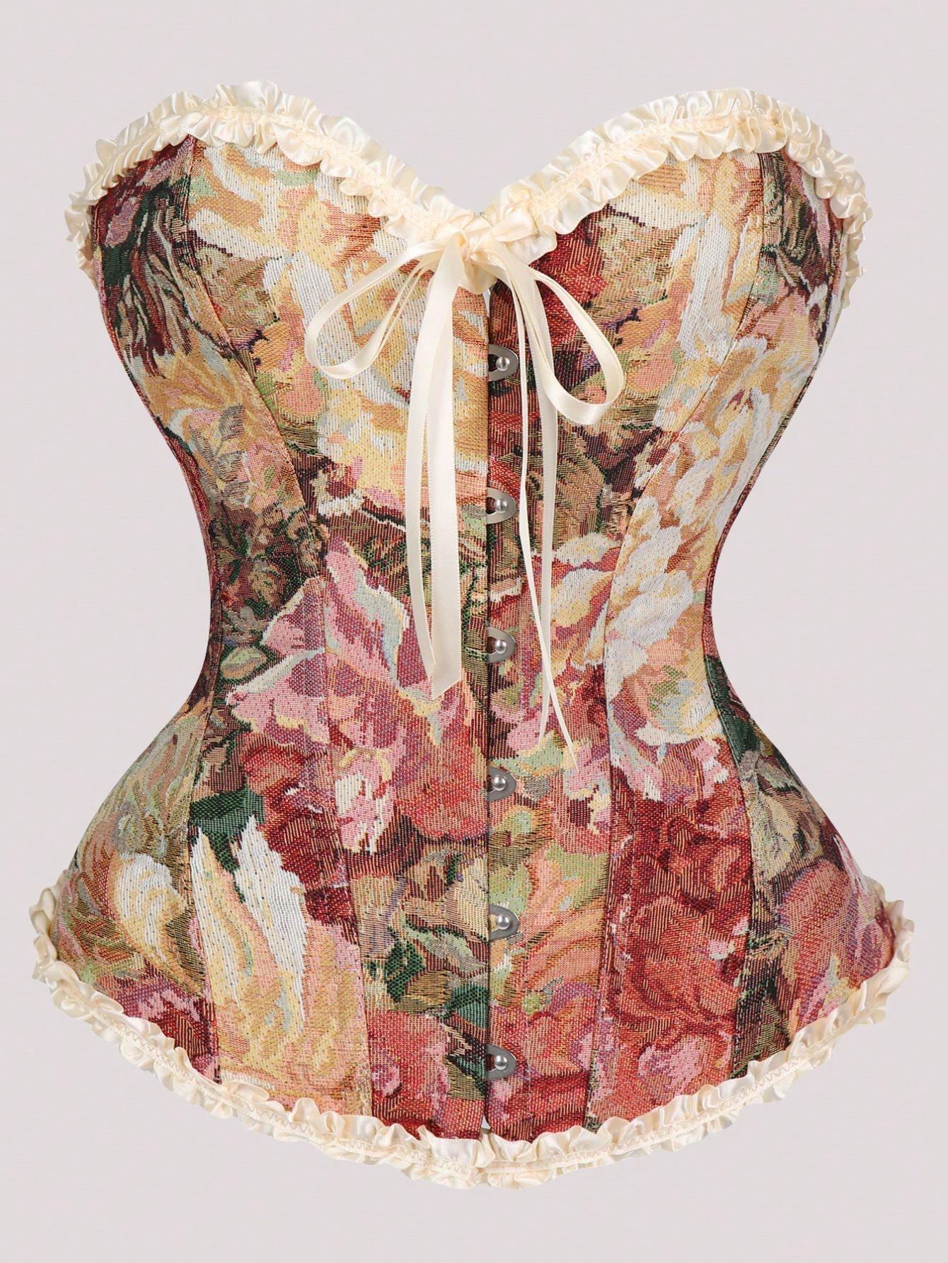 توب كورسيه ذو طبعة زهرية فوقية، مزين بكشكشة وفيونك...