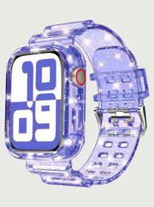 Pulseira 2 em 1 com glitter e transparente, com capa protetora, compatível com 38/40/41/42/44/45/46 mm, pulseira de substituição protetora Jelly Sports compatível com , compatível com 10/9/8/7/6/5/4/3/2/1/SE, feminina e masculina