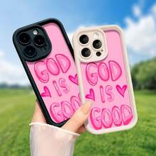 God Is Good Themed Phone Case Designed With Vibrant Pink Lettering Compatible With IPhone 16 15 14 13 12 And 11 Pro Models Made Of Durable TPU Protective Material Perfect For Family Friends Young People Birthdays Holidays Boyfriends Girlfriends And Valentine's Day Gifts - 白色 - 查看 4
