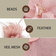 Fascinators Hats Women,Tea Party Fascinator Hair Clip With Feathers Wedding,Derby Hats Headbands - 款式1-粉紅色 - 查看 5