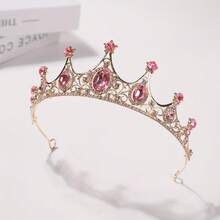 1 Vintage Rhinestone Bridal Tiara With Pink Gems - Elegant Princess-Style Wedding Crown, Suitable For Brides, Balls, Birthday Parties And Performances - Hand Wash Only, With Exquisite Detailed Design. - Pink - View 8