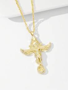 1 pièce Nouveau collier pendentif 2025 en cuivre hypoallergénique avec pierre en zircone, ailes d'ange et croix de Jésus. Convient comme cadeau pour la mère, la Saint-Valentin, les couples, les amis, les membres de l'église, la communion, le port quotidien et les fêtes, la prière
