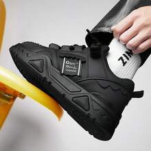 Men's New Spring Lightweight Breathable Leather Low Cut Sneakers, Versatile - màu đen - Xem 5