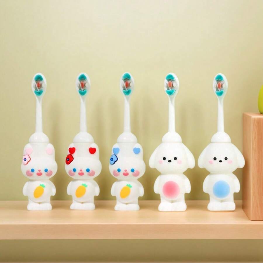 1 Cute Cartoon Animal Toothbrush Puppy And Bunny Shaped Toothbrush - Soft And Flexible To Protect Gums, Children's Oral Cleaning Toothbrush, Animal Theme, Soft Brush Head - Multicolor - View 1