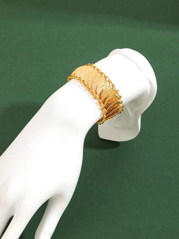 1 pieza Brazalete de joyería de boda árabe de lujo hecho a mano de Dubai, brazalete de puño con monedas chapadas en oro, regalo para mujeres