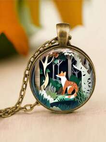 suteyi 森林狐狸项链，狐狸、猫、蜻蜓、鸟艺术吊坠，动物昆虫爱好者礼物，女士礼物