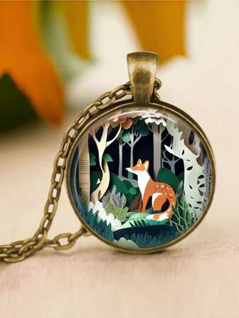 suteyi Forest Fox Necklace, Fox, Cat, Dragonfly, Bird Art Pendant, Animal Insect Lover Gift, Women's Gift
