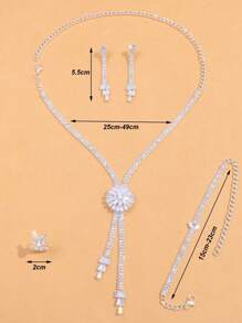 Conjunto de 4 peças de colar, brincos, pulseiras e anéis de prata com zircônia e flores para mulheres, verão, festa, casamento