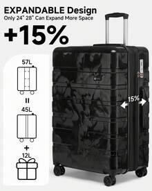 SOMAGO Expandable 2 Piece Luggage Sets  With Water Resistant Backpack, Camouflage Pattern Scratch-Resistant 24/28 Inch Hardside Lightweight Large Suitcases With Brakeable And Shock-Absorbing Spinner Wheels, 100% New RPO Material Checked Suitcase With TSA Lock YKK Zippers - màu đen - Xem 7