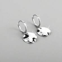 925 Sterling Silver Asymmetrical Fashion Minimalist Smooth Round Disc Hoop Earrings For Women - Silver - View 3