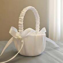 1/2 piezas Cestas para niña de las flores para boda, estilo occidental, cestas de satén color marfil con moño, suministros para boda de estilo occidental, cestas para lanzar flores para la novia y las damas de honor