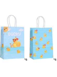 6/12 pièces Sacs en papier jaunes avec poignées, sacs cadeaux de canard en caoutchouc pour bonbons, fêtes, anniversaires. Fournitures de fête de canard bleu - Multicolore - View 20