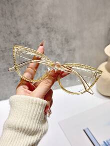1 件装女士全框水钻装饰优雅美观透明眼镜，适合节日派对化妆户外个性化旅行配件 - 無色 - 查看 5