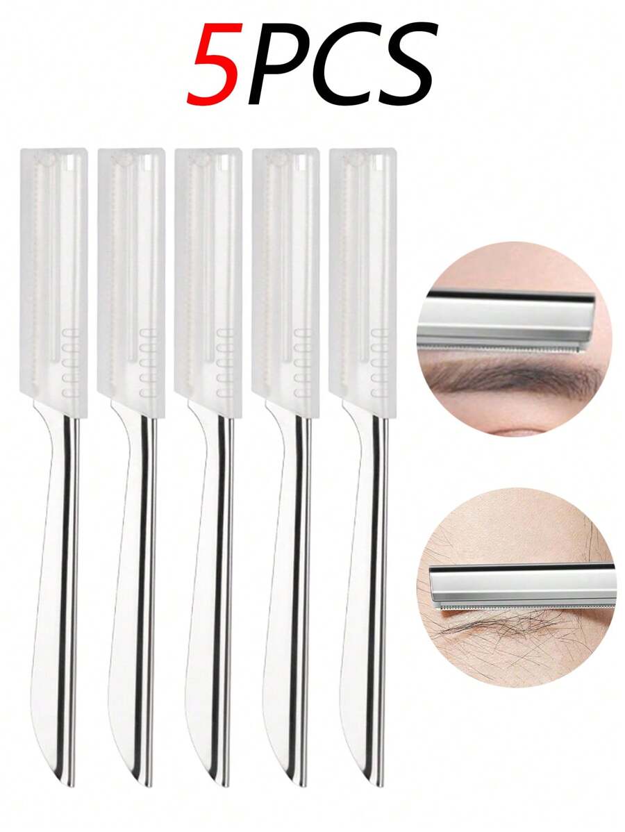 5/3/1pc Stainless Steel Eyebrow Razor With Protective Comb, Fine Blade, Perfect For Beginners, Makeup Tools