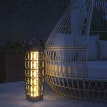 Solar LED Garden Light With Rattan And Light Sensor, Grey, Anti-UV For Outdoor Use