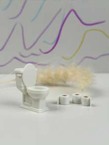 4cm Doll House Toilet Decor, Plastic Miniature Realistic Toilet Model, WC Accessory, Toilet Training Demonstration Model, Micro Bathroom Decor, Mini Toilet Paper Roll Model - White - View 5