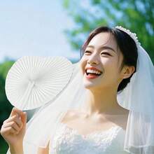 10/30/50/100 件心形圆形纸折扇，白色，婚礼活动用品，手持折扇，白色纸质圆形折扇，节日装饰用纸扇，舞蹈，艺术，DIY，绘画 - 白色 - 查看 7
