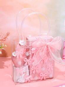 Set de 4/8 bolsas de regalo con decoración de lazos rosas para fiestas, cada una con asa, lazo rosa, nudo y flor margarita. Bolsas para obsequios de fiestas de cumpleaños, baby shower, día de la madre, bodas, etc. Suministros reutilizables para manualidades y decoración de fiestas (Navidad, graduación, despedida de soltera).
