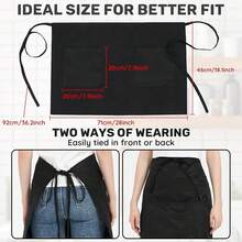 3 Piezas Delantales Corto de Cintura con 3 Bolsillos, Impermeable Chef Delantal Negro para Hombres y Mujeres, Delantal de Cocina Camarero Ajustable para Restaurante Cafetería - Negro - 70x46 cm - Ver 4