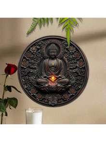 1 Stück 3D Buddha Wandkunst Dekoration, moderne runde Metallwanddekoration, 8 Inch Metall Halloween Wanddekoration, geeignet für Schlafzimmer, Büro, Studentenwohnheim, Feiertags-Dekoration - keine Stromversorgung nötig, keine Federn, ideales Geschenk für alle Anlässe, zufällige Lochposition