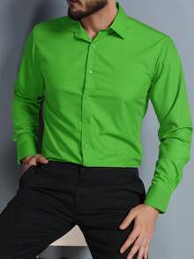 Men's Long Sleeve Slim Dress Shirt In Microfiber Fabric - Lime Green - View 1