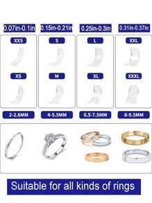 树脂戒指调节器，隐形戒指尺寸垫，适用于松动的戒指，适合所有手指尺寸。隐形戒指尺寸调节器，适合松动的戒指 - 多种手指尺寸可选，舒适且具有保护作用。可调节透明紧固器，尺寸调节工具，珠宝保护器，适合松动的戒指。戒指调节器适用于任何戒指，多种尺寸可选。女士戒指调节器。 - 查看 8