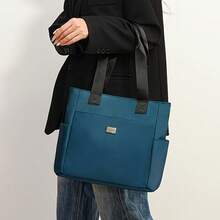 轻质尼龙手提包 - 时尚纯色单肩包，带多个口袋，适合日常使用，休闲风格，拉链开合，内部无衬里，日常手提包 | 简约设计 | 耐用手柄，手提包