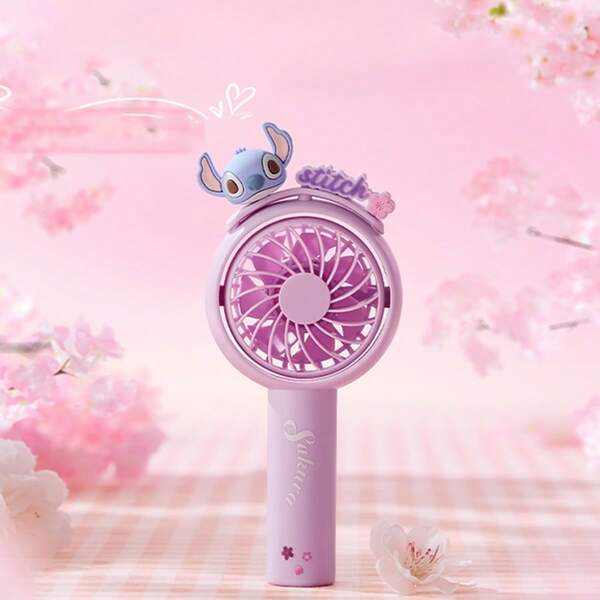 Miniso Disney Stitch Sakura Season Handventilator, 1200mAh, dreistufige Windgeschwindigkeit, Lichtton und geräuscharm, klein und tragbar, geeignet für Büro, Reise und Wohnheim (1 Stück)