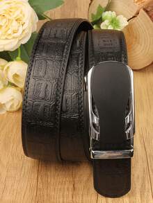 1 条男士黑色自动扣腰带，时尚商务休闲正式婚礼派对腰带，送给丈夫/父亲的礼物，牛皮波西米亚图案 PU 皮带，四季皆宜 - 彩色 - 查看 6