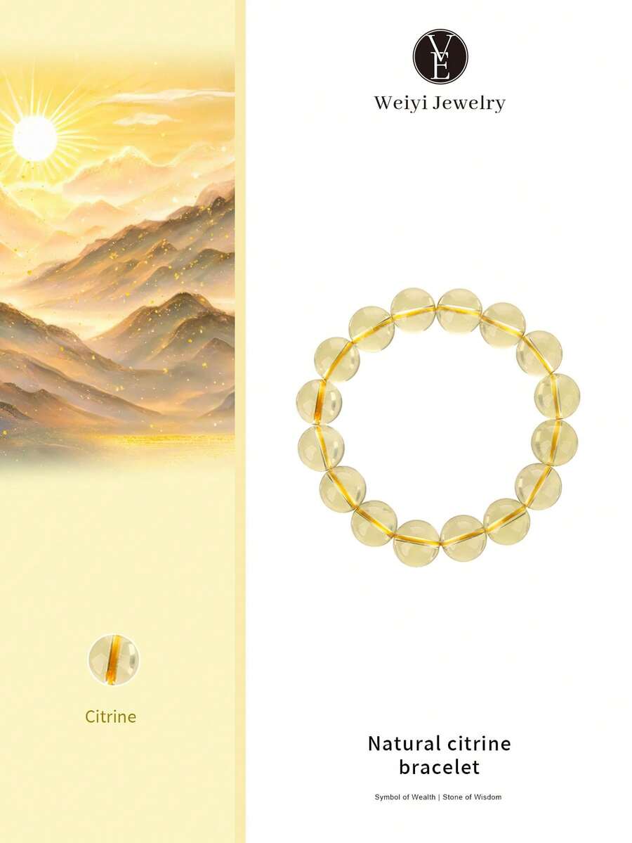 VE Genuine "Yumi" One-Piece Whole-Body Brazilian Natural Yellow Quartz Bracelet, Official Authentic Feng Shui Crystal Bracelet For Wealth And Career, Suitable For Men And Women, Ideal Gift For Friends, Partners, Supervisors, Natural Gemstone Color Varies - Citrine Bracelet - View 1