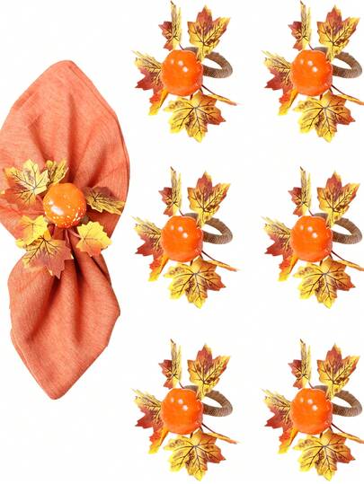 2-200pcs Realistic Leaves Pumpkin Napkin Rings For Halloween Table Decoration