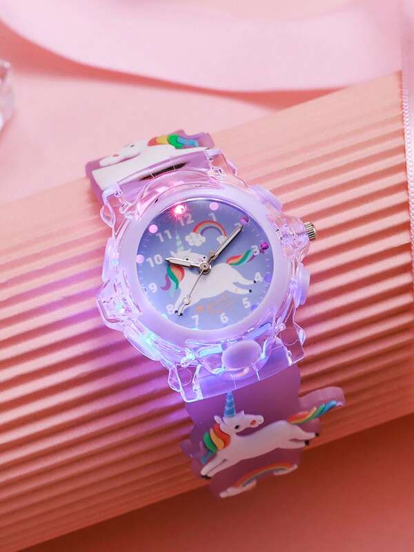 1pc Cute 3D Unicorn Shaped Luminous Quartz Watch, Suitable For School, Birthday, Halloween Gift, Back To School Season And Other Occasions
