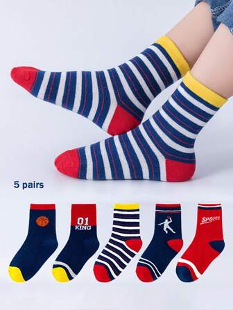 5 paires de chaussettes mi-mollet pour garçons, respirantes, lavables en machine, conviennent aux vêtements de sport