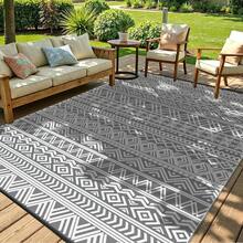6ft X 9ft Waterproof Outdoor Rug - Durable Foldable Patio Carpet, Suitable For RV, Deck, Balcony, Backyard, Picnic, Porch, Camping, Beach, Grey & White - Gray - View 12