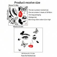 2 Stück schöne Augen Wandaufkleber Dorm Dekoration, rote Lippen Schmetterling Wandkunst, wiederverwendbare selbstklebende Vinyl Wandtattoo, Wohnzimmer Schlafzimmer Dekoration