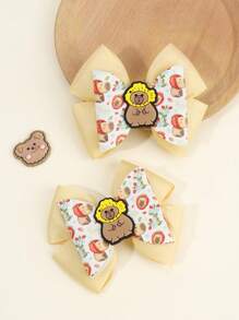 2 pièces Barrettes à cheveux avec nœud imprimé Capybara pour femmes et filles, pinces à cheveux en forme d'alligator à imprimé animal de dessin animé, barrettes adorables Capybara, accessoires de cheveux mignons et doux pour filles et femmes, pince à plat, épingle à cheveux, pinces à cheveux