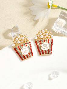 2 件/4 件/6 件可爱水钻汉堡和薯条耳钉，时尚仿制食物耳环汉堡、薯条、爆米花、冰淇淋、西瓜、火锅，适合休闲、派对穿着或礼物 - 彩色 - 查看 15