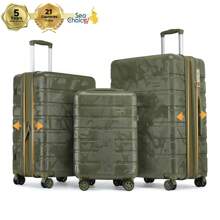 Sea Choice Luggage Set 3 Piece 24/28 Inch Expandable RPO Hard Shell Camouflage Suitcases RyanAir 55 X 35 X 20cm Cabin Suitcase TSA Lock YKK Zipper Spinner Wheels With Spring Shock Absorber Brake Function
