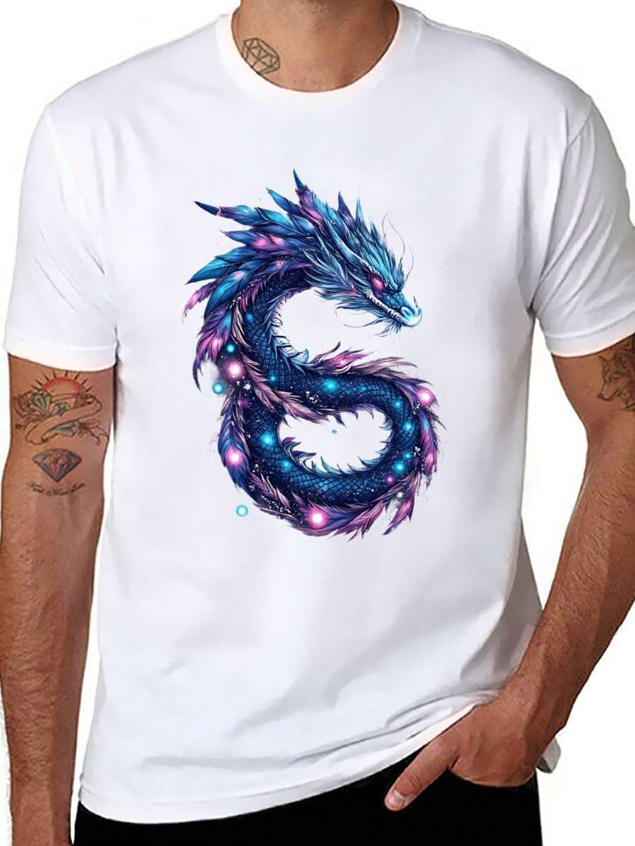 Men's Graphic T-Shirt -  Printed Tee ScaUa Cool Dragon Graphic Tee Men Women Funny T-Shirt Pure Cotton - trắng - Xem 1