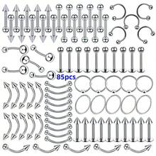(150pcs/120pcs/100pcs/ 85pcs/ 60pcs/ 40pcs Set Corresponding Image Quantity Set ) Titanium Steel Lip Nail, Stainless Steel Eyebrow Nail, Nose Ring, Nose Nail, Tongue Nail, Navel Nail, Eyebrow Puncture Nail, Mixed - Silver - View 16