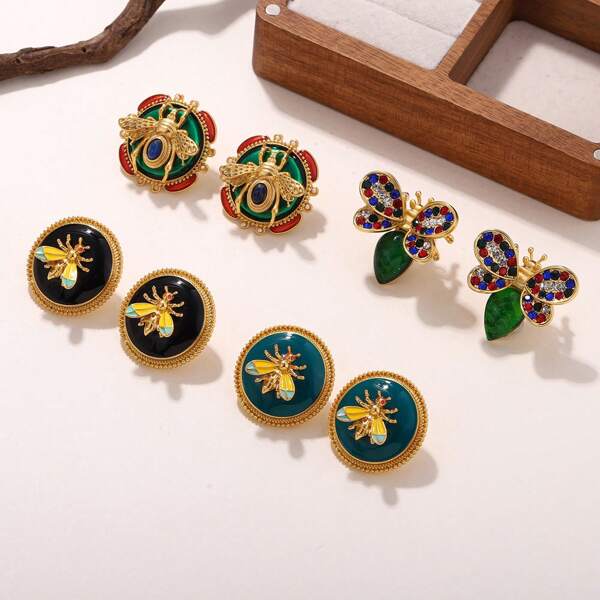 3pcs/Set Vintage Elegant Bohemian Style Flower Design Turquoise Inlay Pendant Earrings Necklace Ring For Women