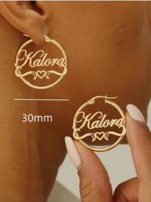 Brincos de Argola Personalizáveis em Aço Inoxidável com Coração e Nome - Perfeito para Aniversários, Formatura e Ocasiões Especiais - Presente Elegante de Estilo Boho, Prata, Dourado, Estiloso, Moda de Outono, Vintage, Dinheiro Antigo, Moda Anos 2000, Y2K, Personalizado